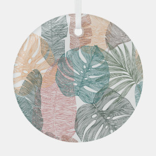 Ornement En Verre Feuilles tropicaux : motif vintage à main.