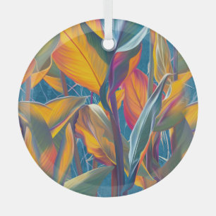 Ornement En Verre Feuilles tropicaux, mur de béton grinçant.