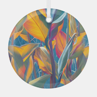 Ornement En Verre Feuilles tropicaux, mur de béton grinçant.