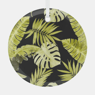 Ornement En Verre Feuilles tropicaux, orchidées, motif aquarelle.