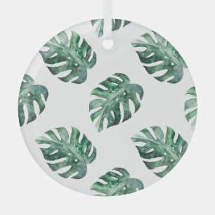Ornement En Verre Feuilles tropicaux verts, motif aquarelle