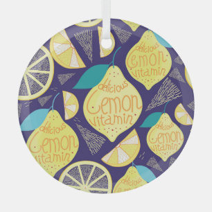 Ornement En Verre Feux de citrons : bleu foncé Motif brillant