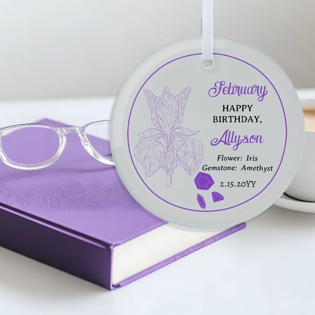 Ornement En Verre Février Iris Floral | Amethyst Birthday Keeps (February Iris Floral | Amethyst Gemstone Birthday Keepsake Glass Ornament)