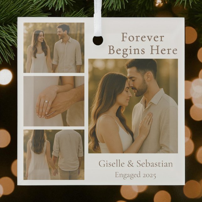 Ornement En Verre Fiançailles 4 Photo Collage Noël (Créateur téléchargé)