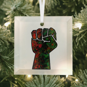 Ornement En Verre fierté noire drapeau rouge vert poing panafricain