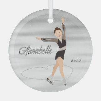 Ornement En Verre Figure Patinage cheveux Brown en noir