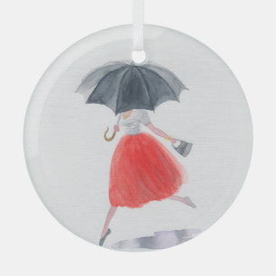 Ornement En Verre Fille à la mode : Illustration de pluie parapluie