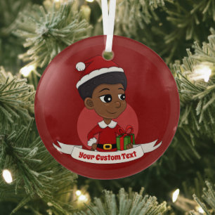 Ornement En Verre Fille de Noël avec un dessin animé afro