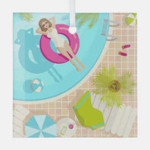 Ornement En Verre Fille de piscine en bikini plage d'été