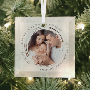 Ornement En Verre First Christmas as Mommy and Daddy Marble Photo