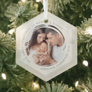 Ornement En Verre First Christmas as Mommy and Daddy Marble Photo