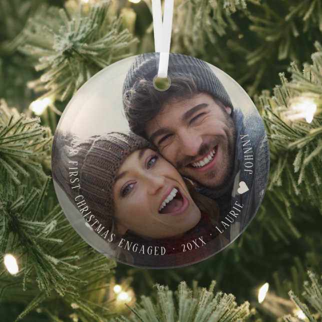 Ornement En Verre First Christmas Engaged Script Photo Ceramic (Insitu)