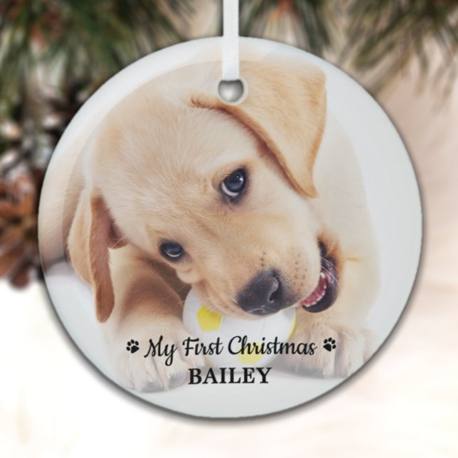 Ornement En Verre First Christmas Personalized Pet Puppy Photo Dog (Créateur téléchargé)