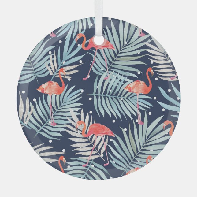 Ornement En Verre Flamant rose Aquarelle : Pink Tropical Elegance. (Recto)