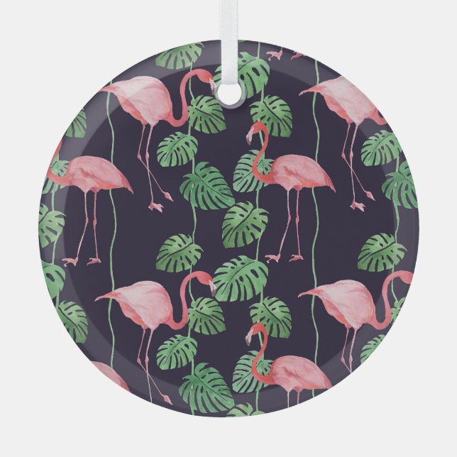 Ornement En Verre Flamant rose foncé : Petit Motif aquarelle. (Recto)