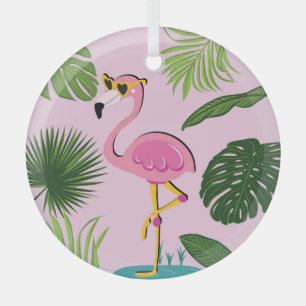 Ornement En Verre Flamant rose Palm Feuille Tropical Design