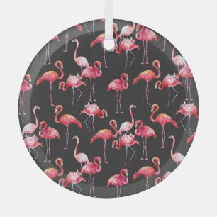 Ornement En Verre Flamant rose rose : Motif d'aquarelle tropicale.