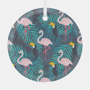 Ornement En Verre Flamant rose, toucan : motif de feuilles tropicale