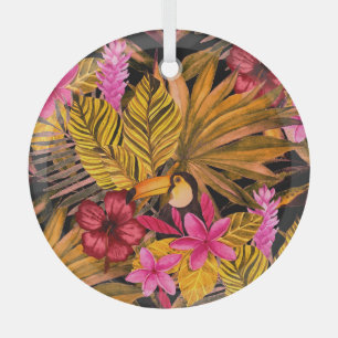 Ornement En Verre Flamant rose tropical : Hibiscus Motif d'été