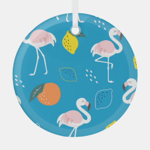 Ornement En Verre Flamants roses, fruits tropicaux abstraits, patter