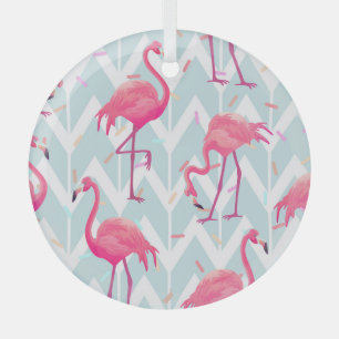 Ornement En Verre Flamants roses gris clair : Vintage tropical.