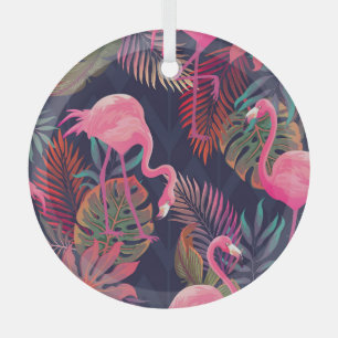 Ornement En Verre Flamingo tropical : motif vintage de palmier.