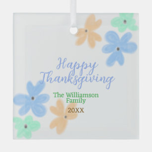 Ornement En Verre Fleur aquarelle bleue orange verte hiverMerci