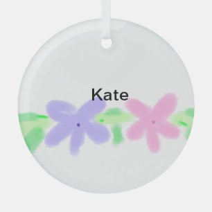 Ornement En Verre Fleur aquarelle orange violet ajouter nom texte