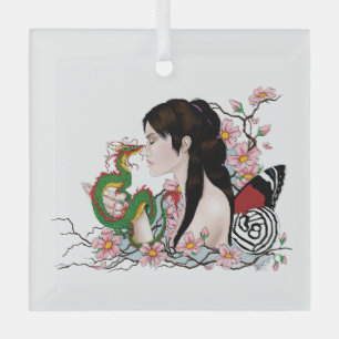 Ornement En Verre Fleur de Cerisier Dragon Sérénité Fée Asiatique