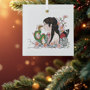 Ornement En Verre Fleur de Cerisier Dragon Sérénité Fée Asiatique