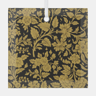 Ornement En Verre Fleur d'or antique Motif noir indien Laqué