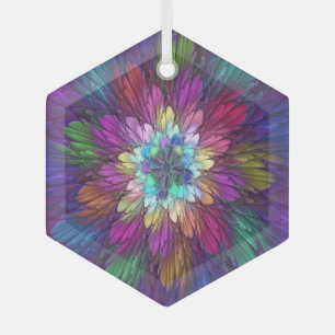 Ornement En Verre Fleur psychédélique colorée Art fractal Abstrait