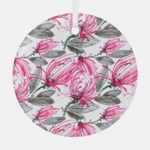 Ornement En Verre Fleur rouge orientale : Motif d'aquarelle.