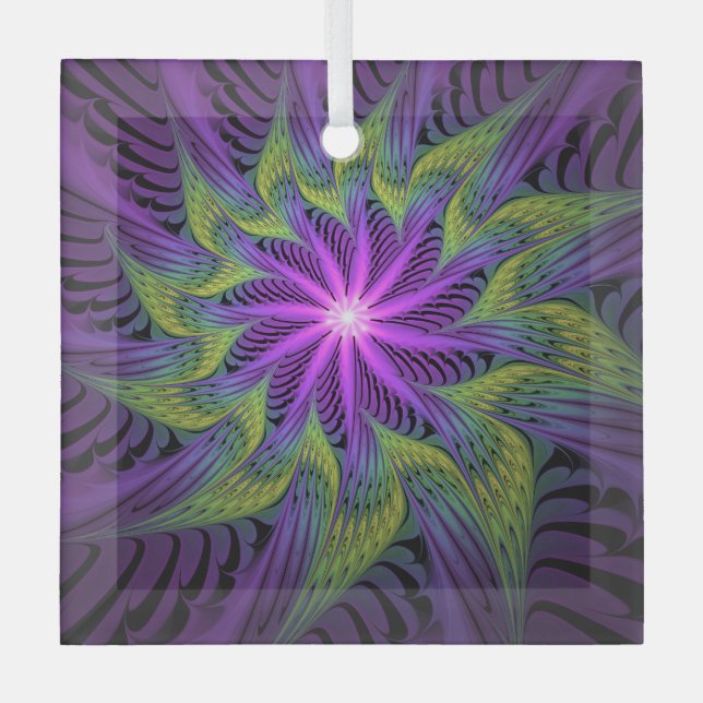 Ornement En Verre Fleuron vert violet Art Abstrait fractal moderne (Recto)