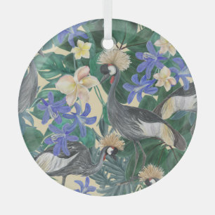 Ornement En Verre Fleurs Bleues Plumeria, Aquarelle Sans Couleur.
