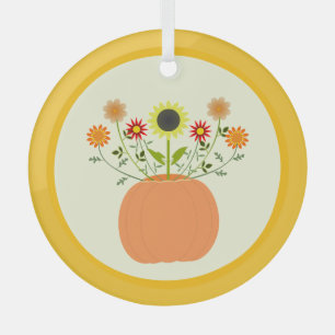 Ornement En Verre Fleurs d'action de grâce en Citrouille