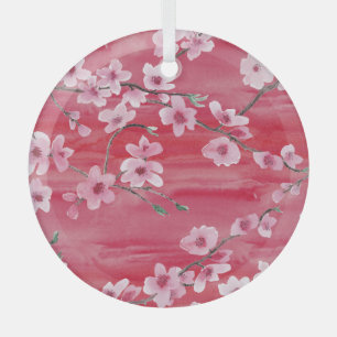 Ornement En Verre Fleurs de cerisiers, sans soudure, motif aquarelle