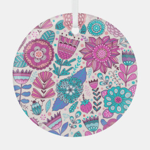 Ornement En Verre Fleurs de gribouillis botaniques, texture transpar