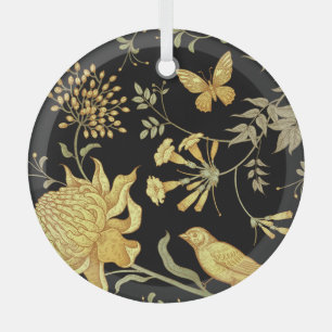 Ornement En Verre Fleurs exotiques Oiseaux Motif Vintage