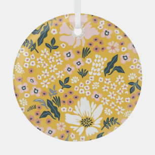 Ornement En Verre Fleurs Jardin : Charme Vintage Jaune.