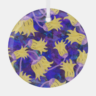 Ornement En Verre Fleurs jaunes : aquarelle arrière - plan foncée