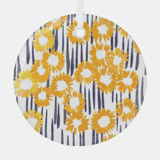 Ornement En Verre Fleurs Jaunes : Vintage peint à la main