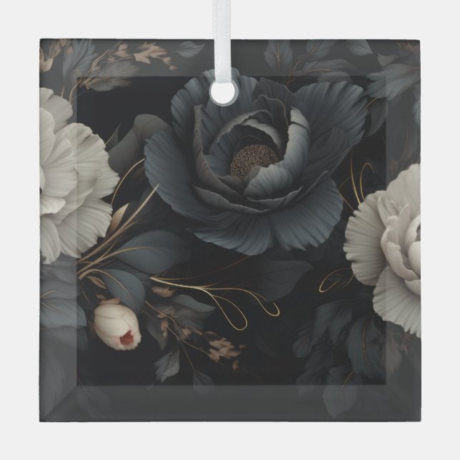 Ornement En Verre Fleurs noires et blanches (Recto)