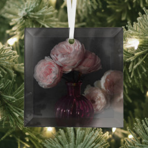 Ornement En Verre Fleurs Pale Pink Peonies dans Vase
