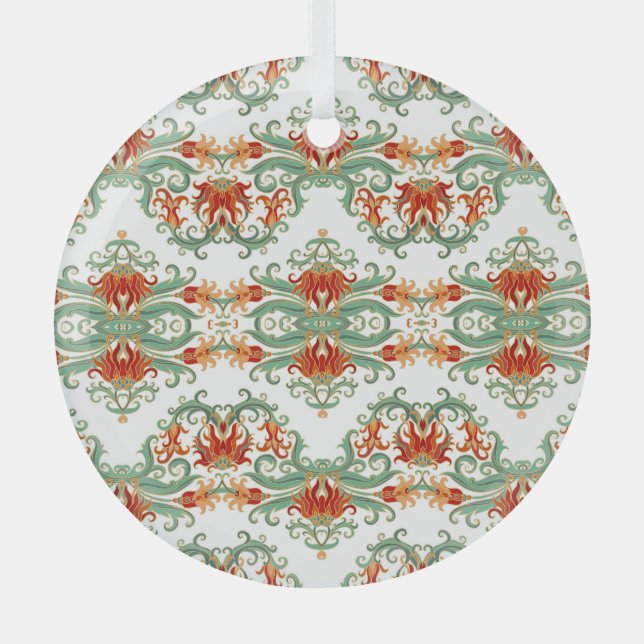 Ornement En Verre Fleurs rouges style chinois (Recto)