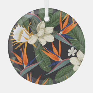 Ornement En Verre Fleurs tropicales, arrière - plan foncé, sans cout