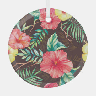 Ornement En Verre Fleurs tropicales colorées Arrière - plan foncé