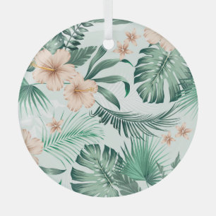 Ornement En Verre Fleurs tropicales, motif feuillage luxuriant.