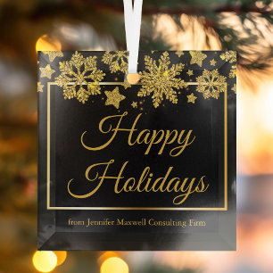 Ornement En Verre Flocon de neige en or noir de Noël d'entreprise pe