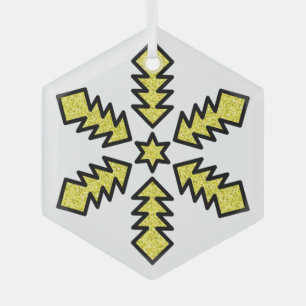 Ornement En Verre Flocon de neige pailleté - Étoile jaune